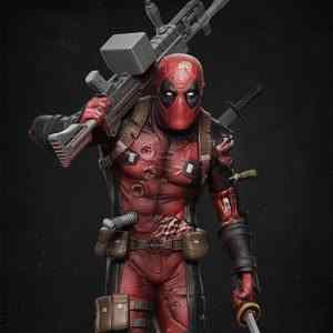 Deadpool with Machine Gun Statue | 3D Print Model | STL Files