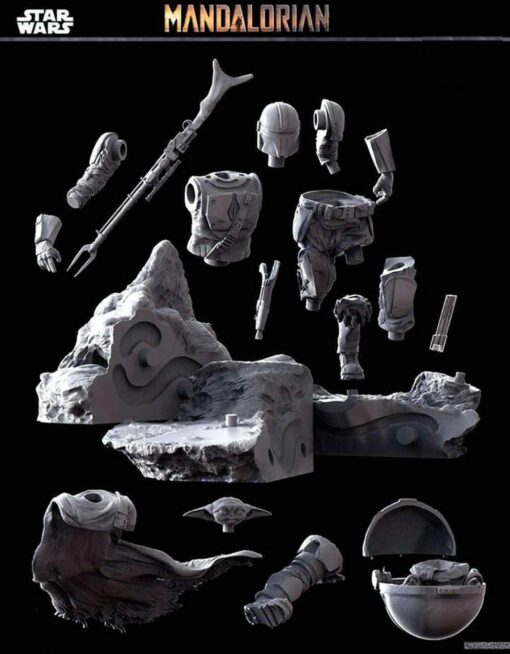 Star Wars – Mandalorian with Baby Yoda Diorama Statue | 3D Print Model | STL Files