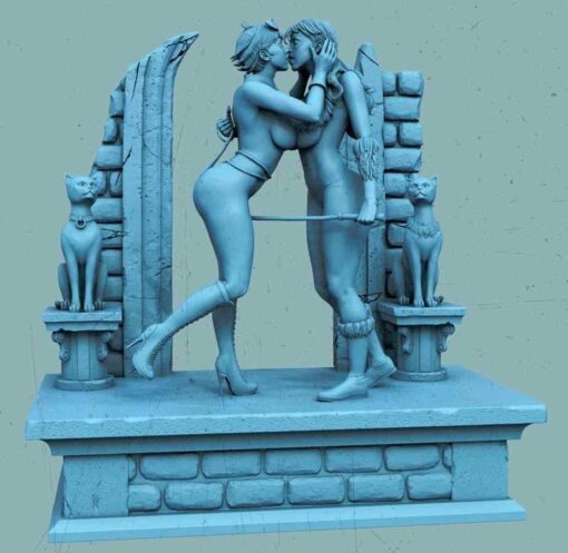 Black Cat kisses Cat Woman Diorama Statue | 3D Print Model | STL Files