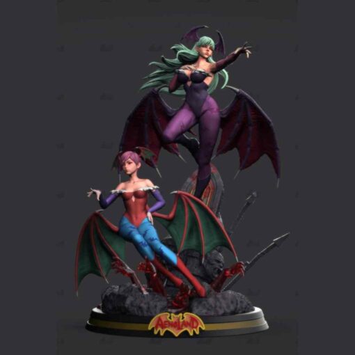 Darkstalkers – Succubus Morika and Lilith Vampire Diorama Statue | 3D Print Model | STL Files