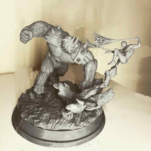Rhino vs Spiderman Diorama Statue | 3D Print Model | STL Files